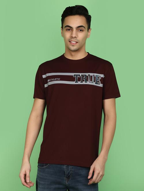maroon cotton blend chest print tshirt - 20962466 - Standard Image - 0