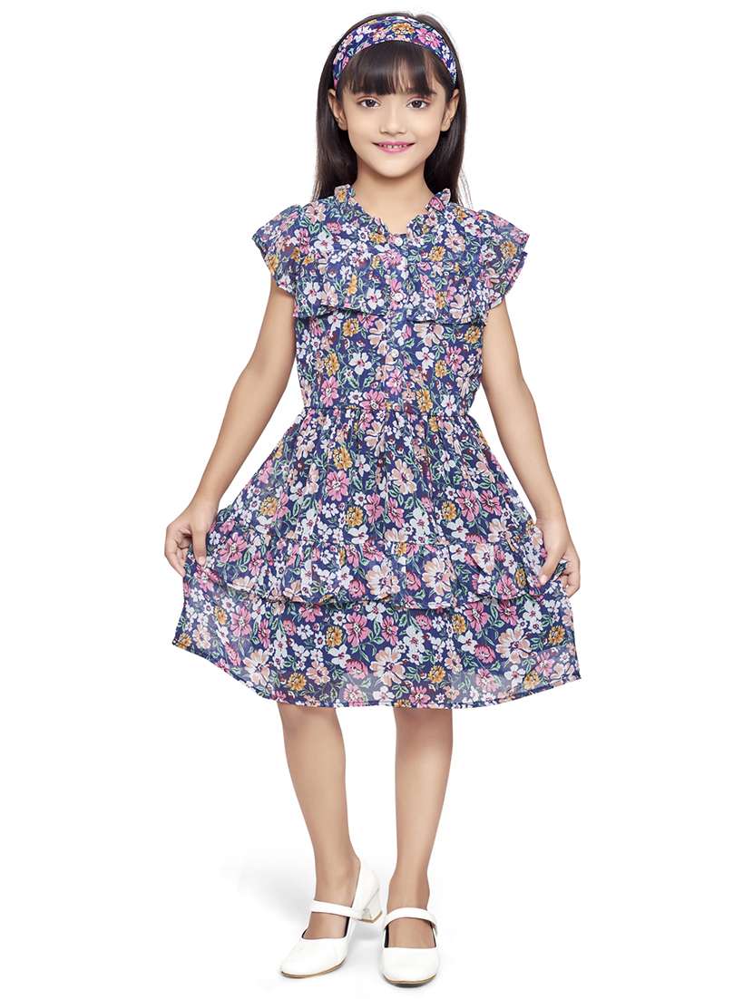 navy blue floral printed detailed frock - 20962470 - Zoom Image - 0