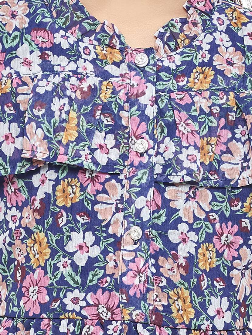 navy blue floral printed detailed frock - 20962470 - Standard Image - 3