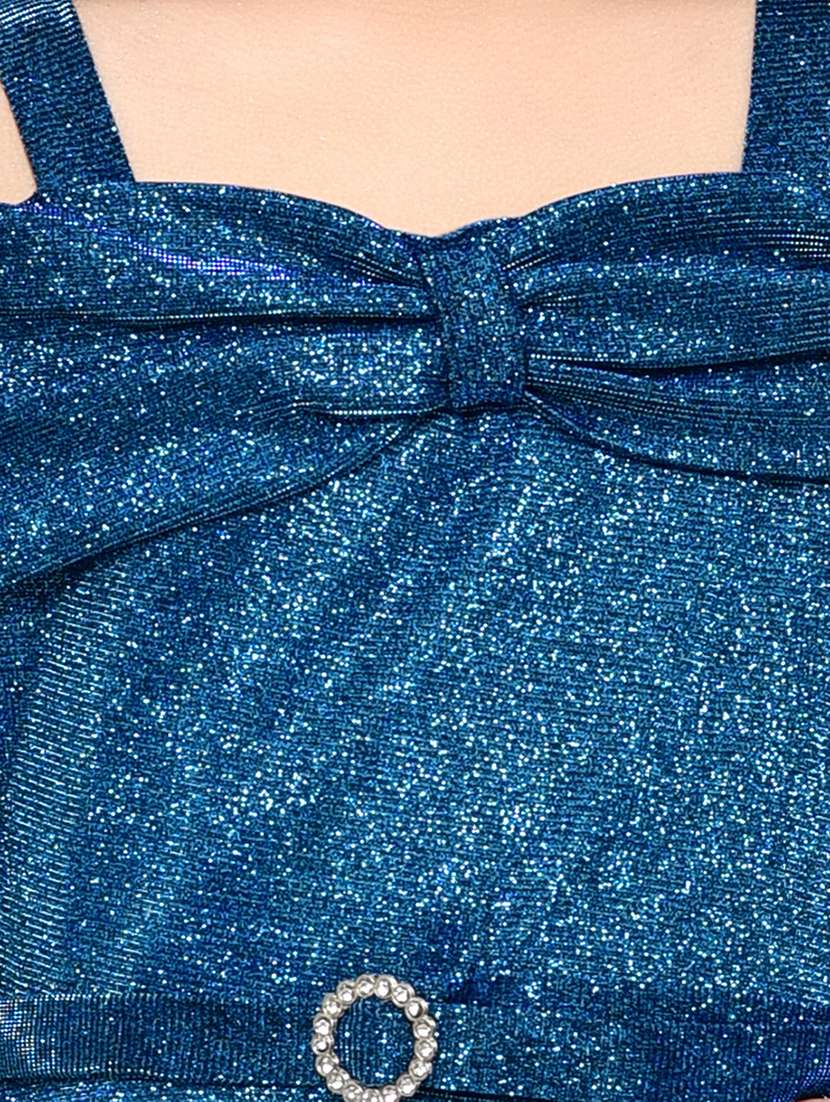 solid blue belt detailed party wear frock - 20962474 -  Standard Image - 3