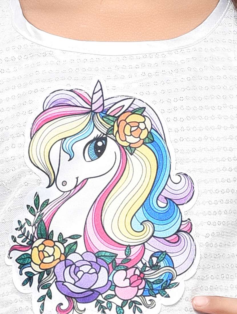 white unicorn printed detailed flared frock - 20962484 -  Standard Image - 3