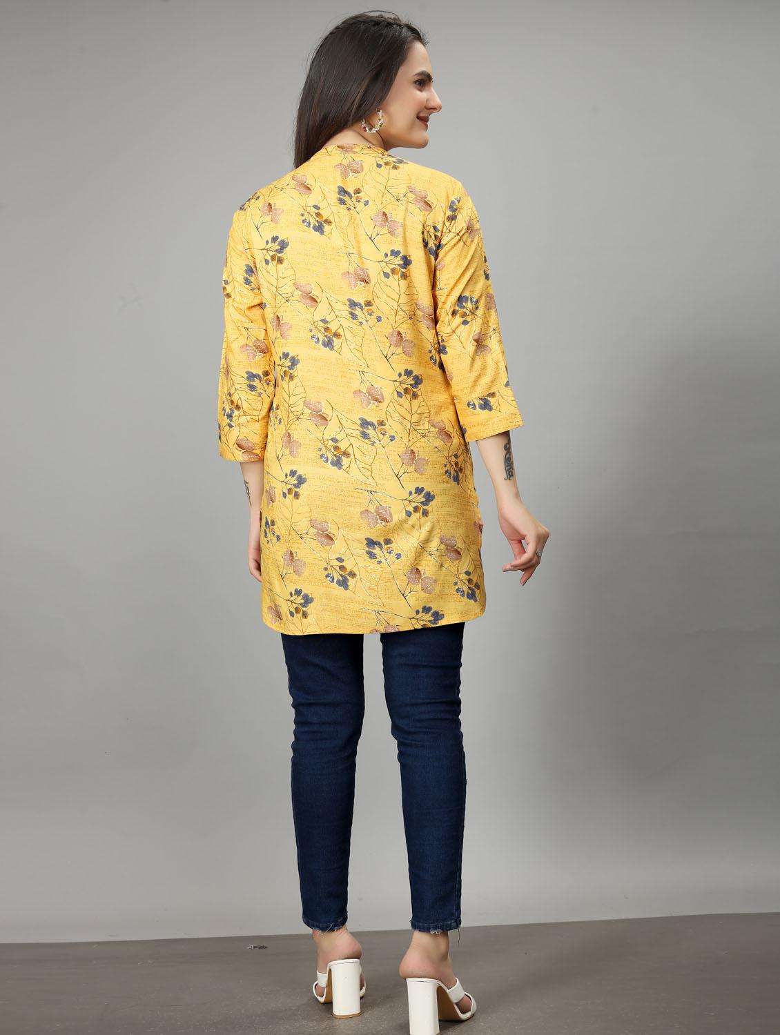 women yellow mandarin neck straight kurti - 20962530 -  Standard Image - 3