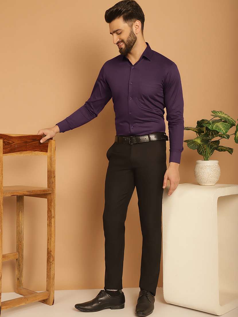 men purple slim fit collared formal shirt - 20962562 -  Standard Image - 3