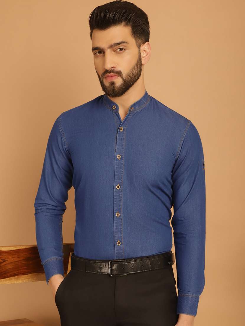 men mandarin collar long sleeve formal shirt - 20962574 - Zoom Image - 0