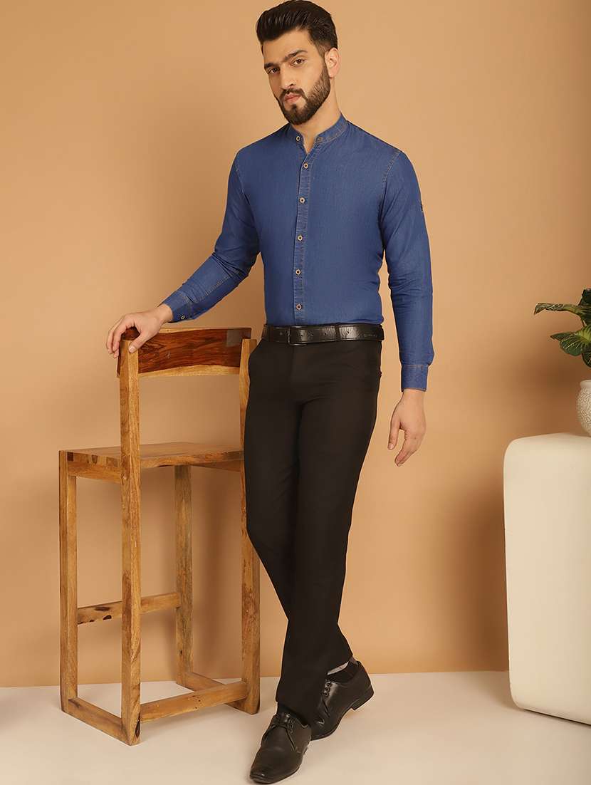 men mandarin collar long sleeve formal shirt - 20962574 - Standard Image - 3