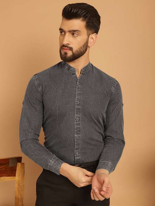 men mandarin collar long sleeve formal shirt - 20962575 - Standard Image - 0
