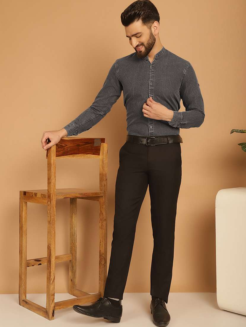 men mandarin collar long sleeve formal shirt - 20962575 - Standard Image - 3