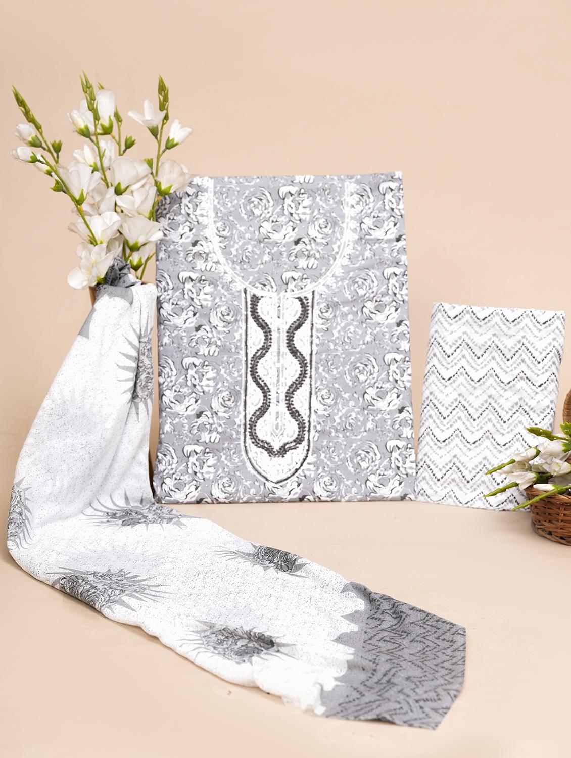 women grey floral print unstitched suit - 20962605 - Zoom Image - 0
