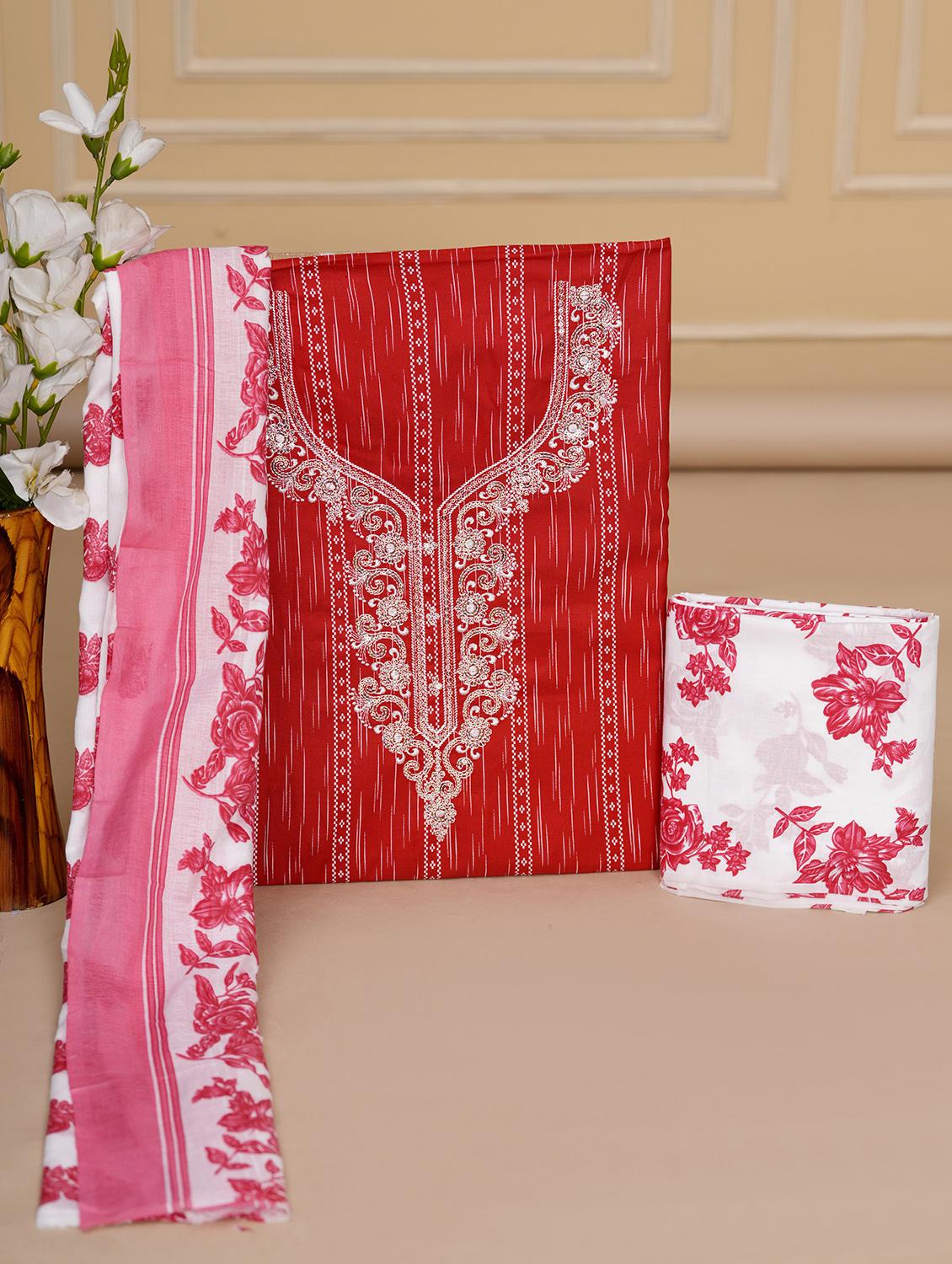 red printed unstitched suits - 20962631 - Zoom Image - 0