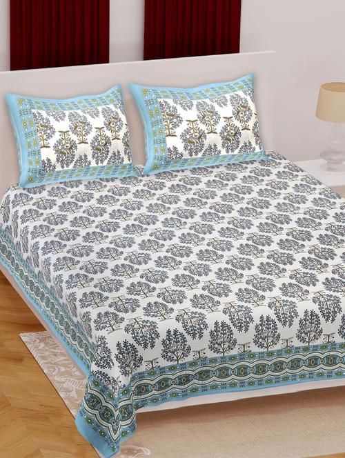 texstylers cotton bird print jaipuri 90 x100 inches double bedsheet with 2 pillow covers - 20962778 - Standard Image - 0