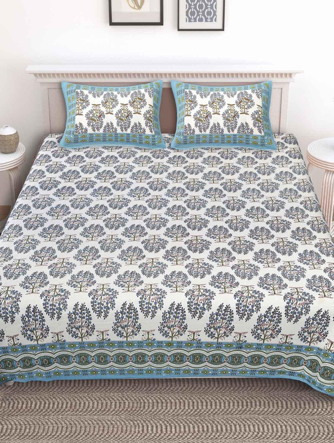 texstylers cotton floral print jaipuri 90 x100 inches queen size bedsheet with 2 pillow covers - 20962784 - Zoom Image - 0