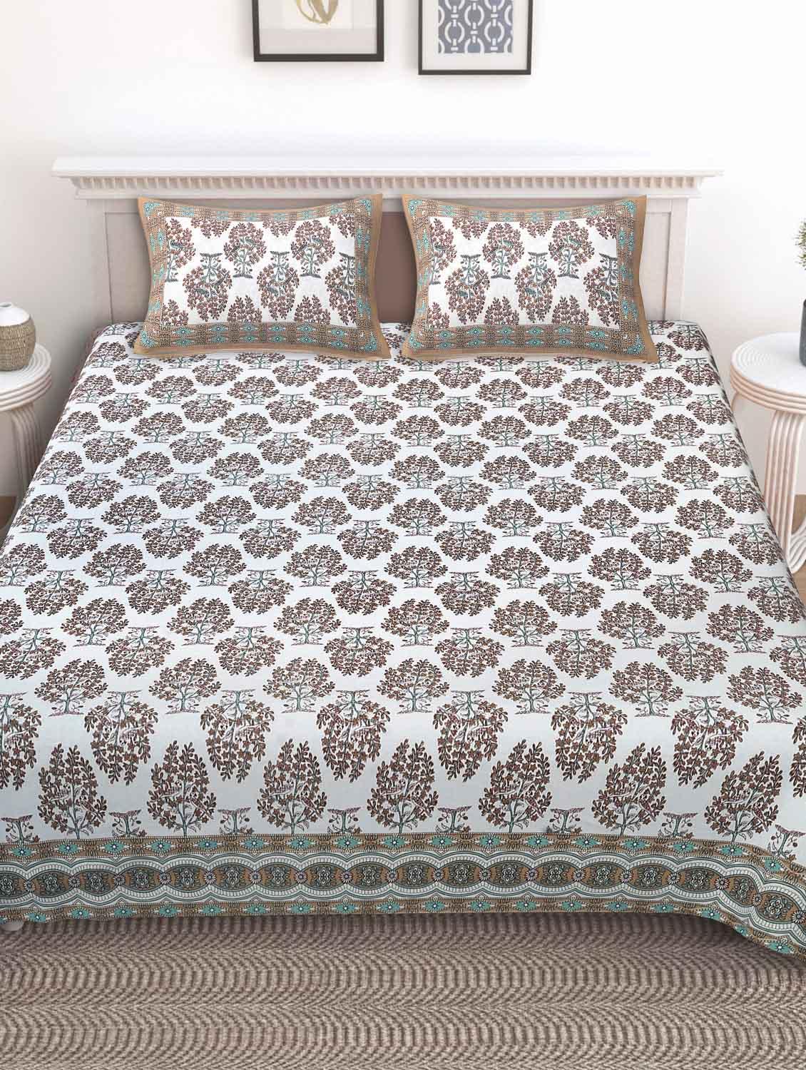 texstylers cotton floral print jaipuri 90 x100 inches queen size bedsheet with 2 pillow covers - 20962785 - Zoom Image - 0