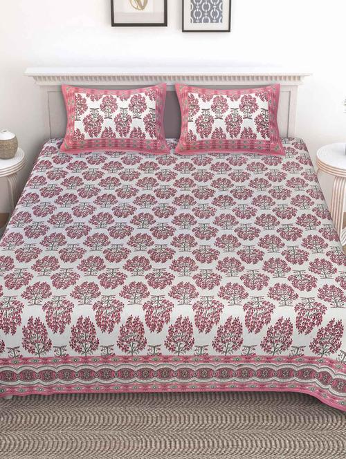texstylers cotton floral print jaipuri 90 x100 inches queen size bedsheet with 2 pillow covers - 20962786 - Standard Image - 0