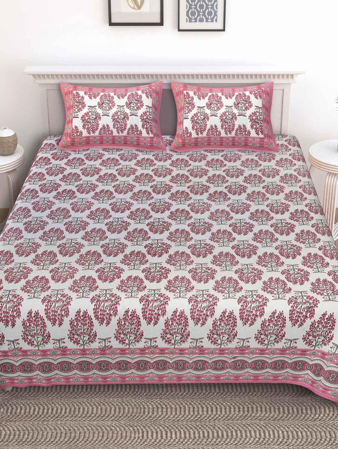 texstylers cotton floral print jaipuri 90 x100 inches queen size bedsheet with 2 pillow covers - 20962786 - Zoom Image - 0