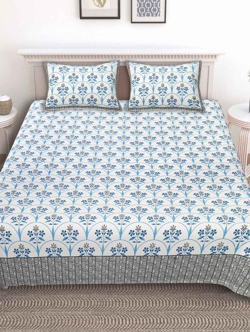 texstylers cotton floral print jaipuri 90 x100 inches queen size bedsheet with 2 pillow covers - 20962788 -  Standard Image - 0