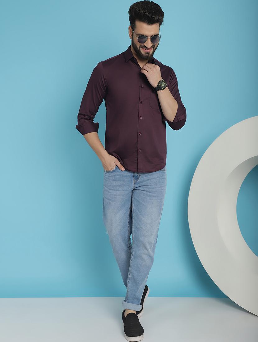 men purple solids casual shirt - 20962791 - Standard Image - 3