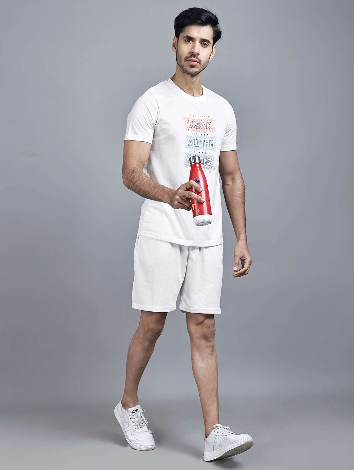 white printed detailed t-shirt & shorts set - 20962810 -  Standard Image - 3
