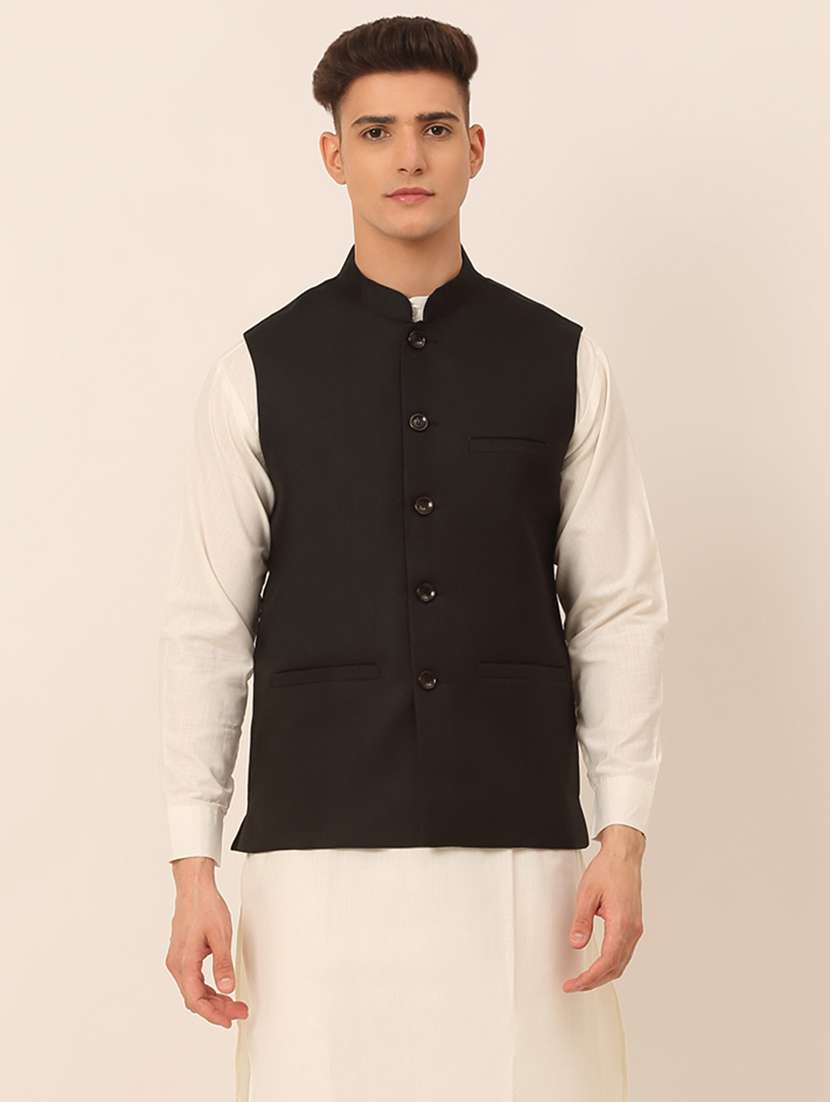 men solid sleeveless regular fit nehru jacket - 20963796 -  Zoom Image - 0