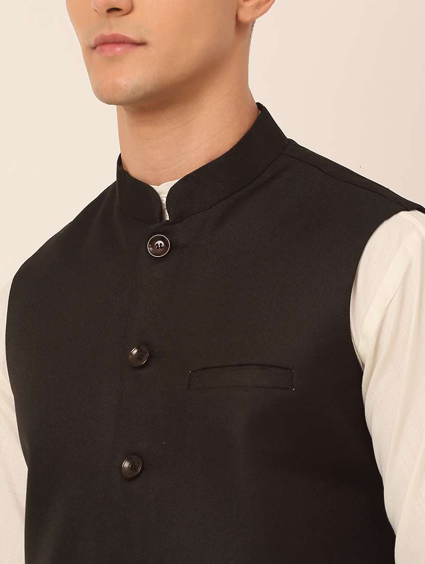 men solid sleeveless regular fit nehru jacket - 20963796 -  Standard Image - 3