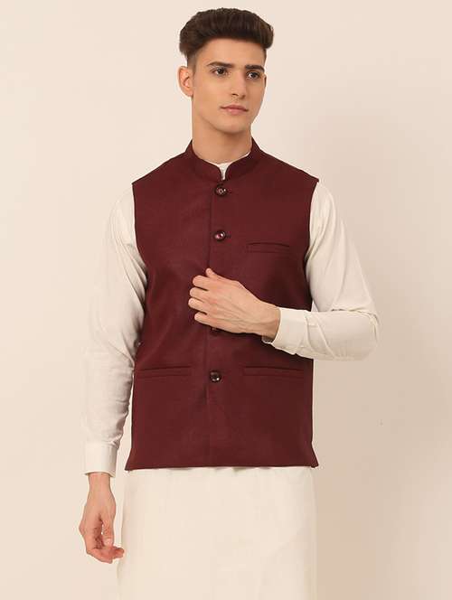 men solid sleeveless regular fit nehru jacket - 20963799 -  Standard Image - 0