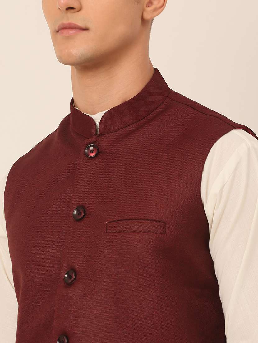 men solid sleeveless regular fit nehru jacket - 20963799 -  Standard Image - 3