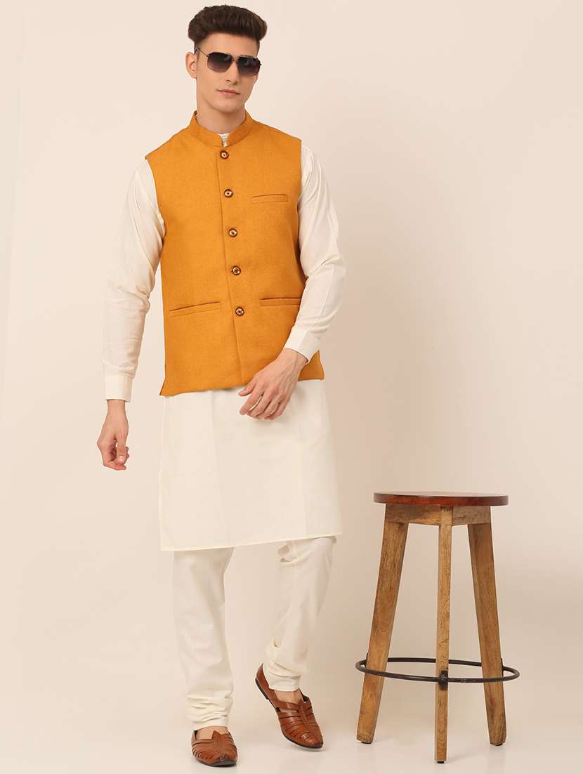 men solid sleeveless regular fit nehru jacket - 20963800 -  Standard Image - 3