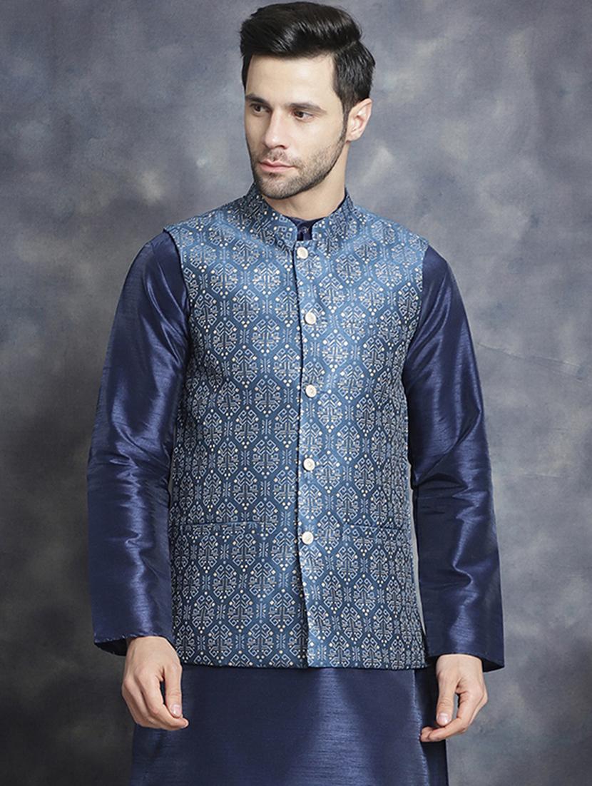 men printed sleeveless regular fit nehru jacket - 20963813 - Standard Image - 3