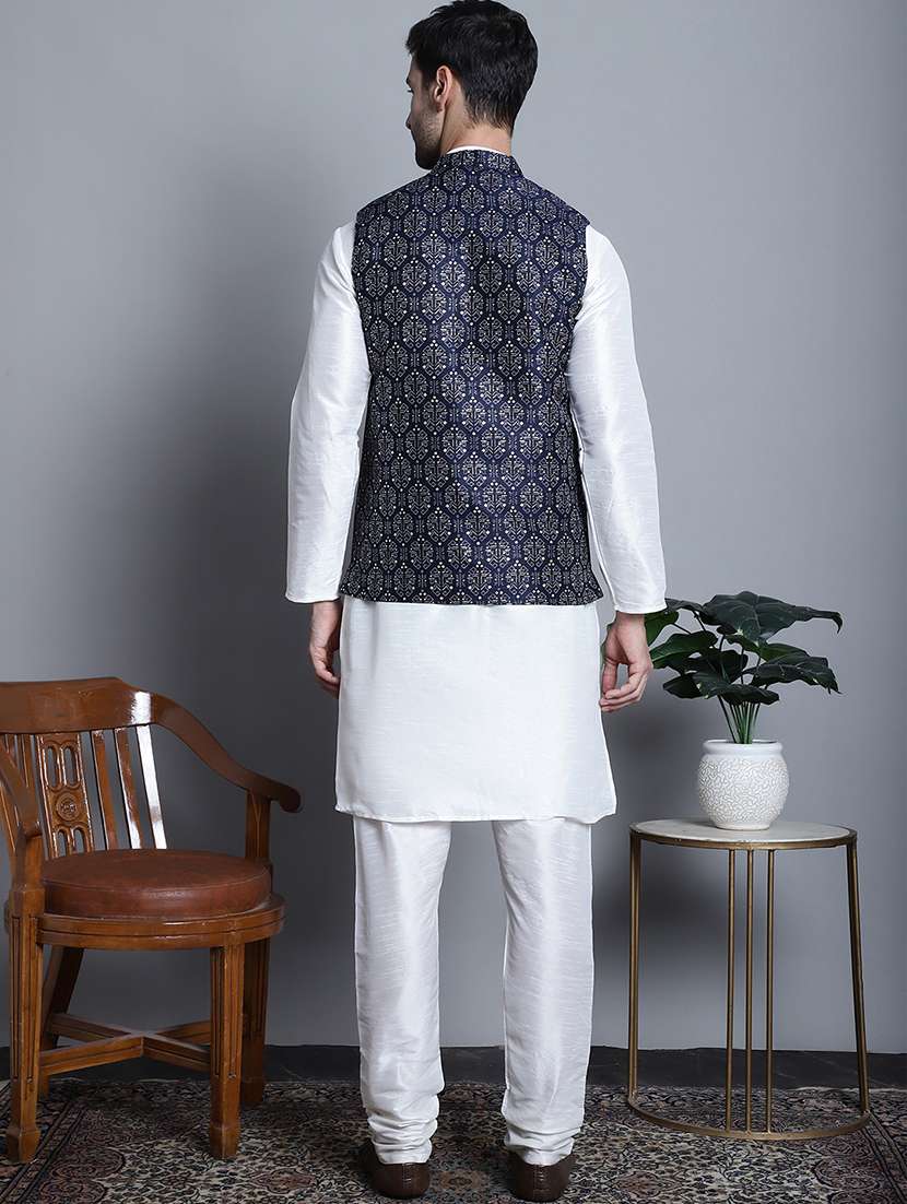 men printed sleeveless regular fit nehru jacket - 20963815 -  Standard Image - 3