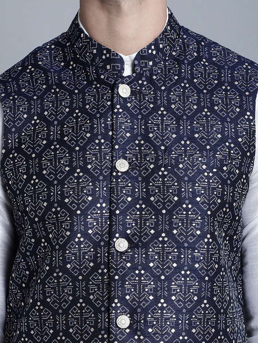men printed sleeveless regular fit nehru jacket - 20963815 -  Standard Image - 5