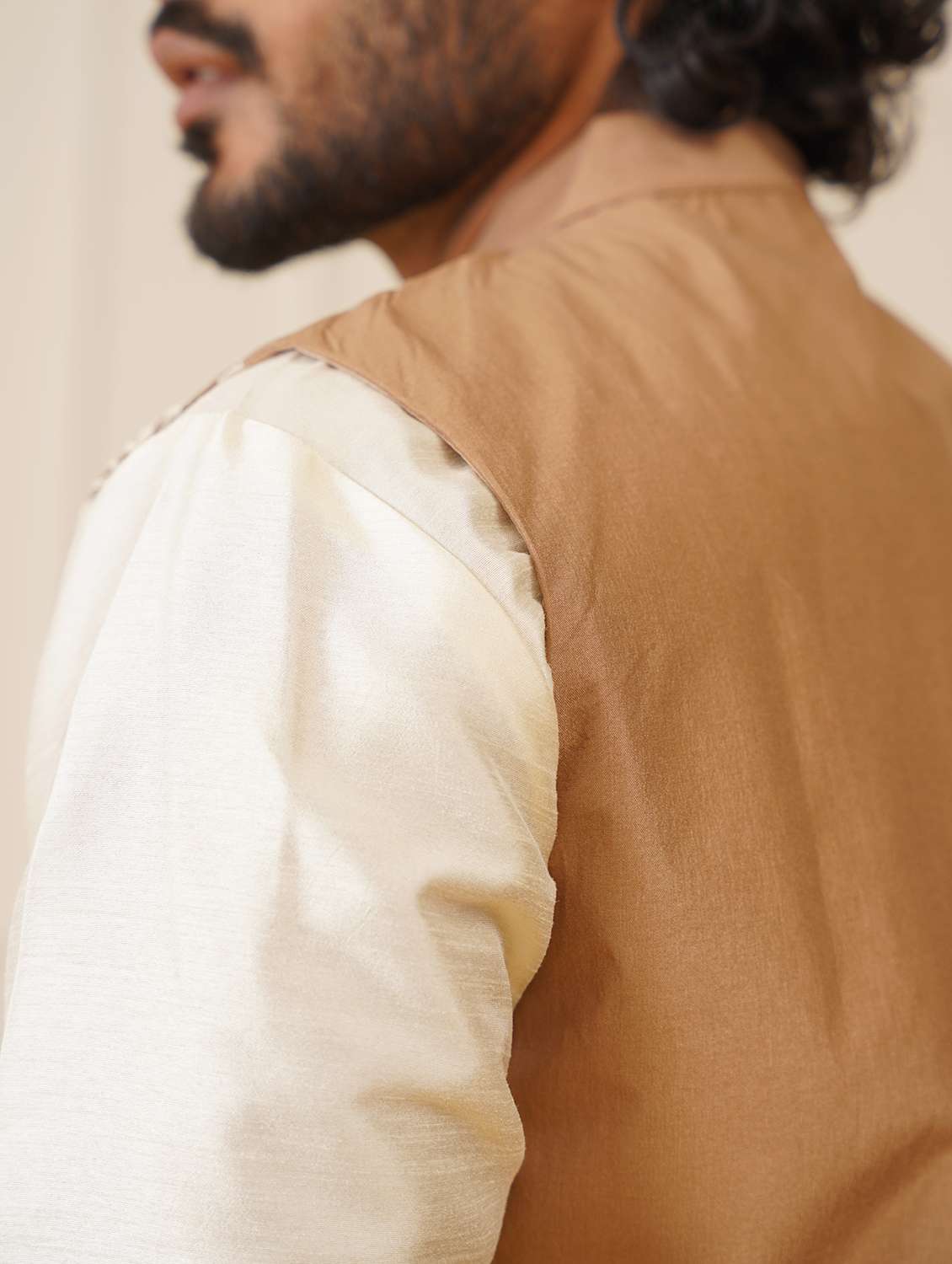 men solid with work sleeveless regular fit nehru jacket - 20963819 -  Standard Image - 3