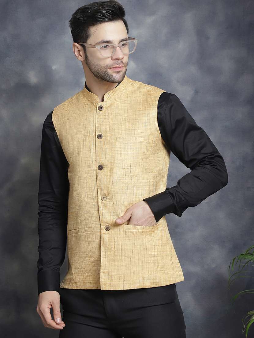 men self design mandarin neck nehru jacket
