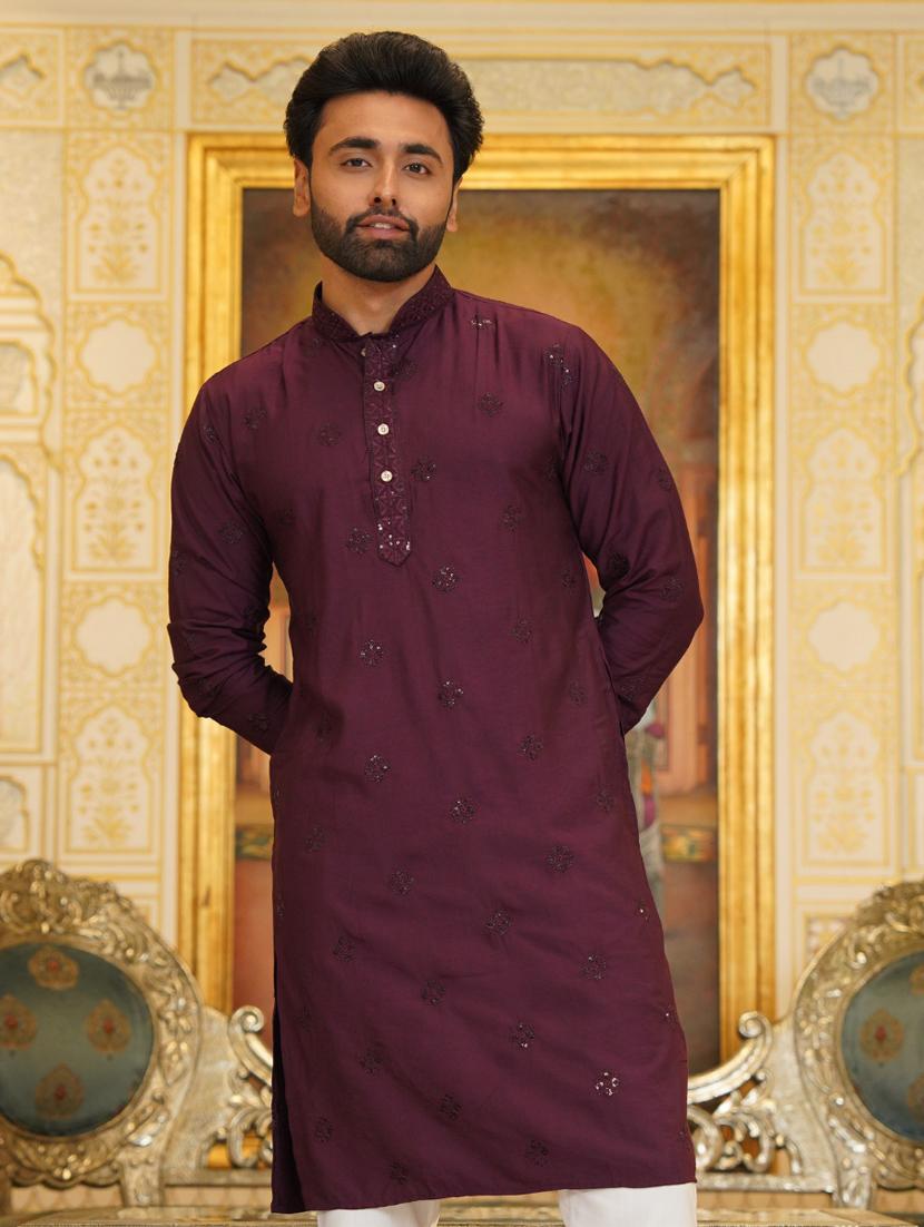 men mandarin neck embroidered long kurta - 20963849 - Zoom Image - 0