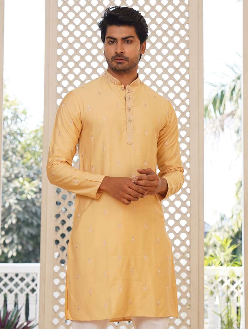 yellow embroidered detailed kurta - 20963853 - Zoom Image - 0