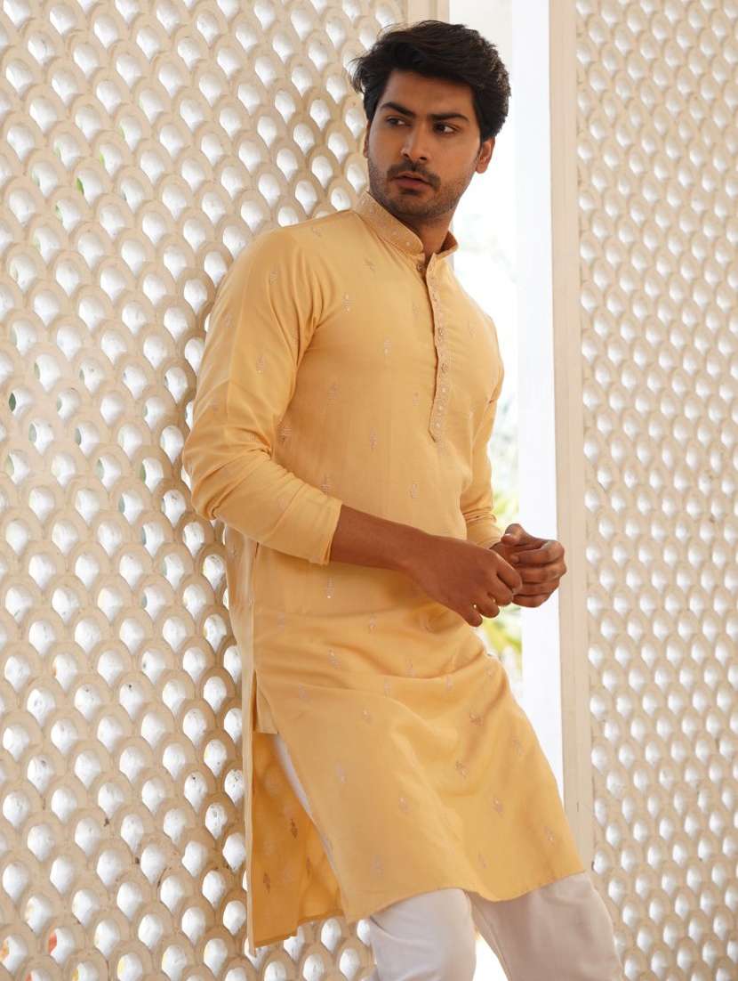 yellow embroidered detailed kurta - 20963853 - Standard Image - 5