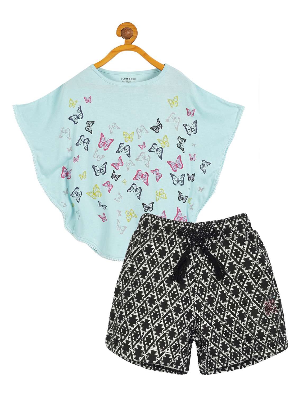 light blue & black printed detailed top & shorts set - 20963867 - Zoom Image - 0
