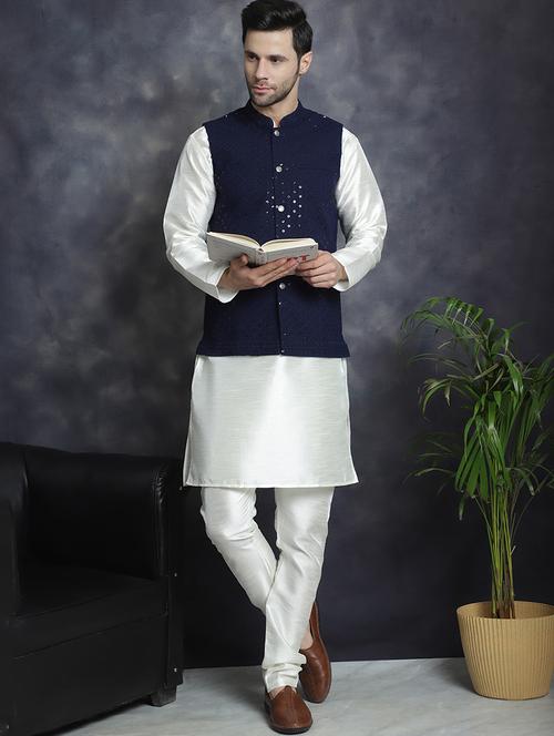 men full sleeve kurta pyjama with jacket ethnic wear set - 20965418 - Standard Image - 0