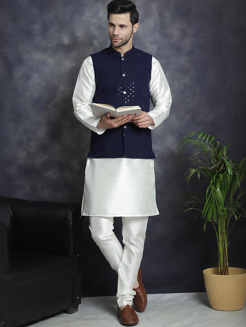men full sleeve kurta pyjama with jacket ethnic wear set - 20965418 - Zoom Image - 0