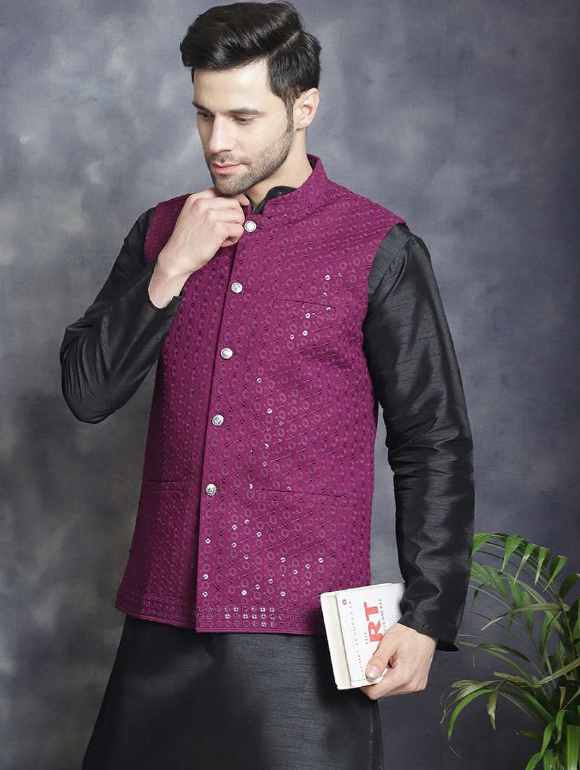 men embroidered kurta pyjama with jacket - 20965421 - Standard Image - 3