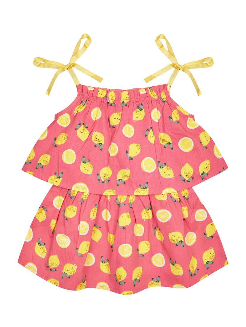 pink printed layered detailed frock