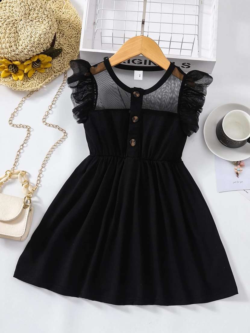 girls black lycra & net frock - 20965716 -  Zoom Image - 0