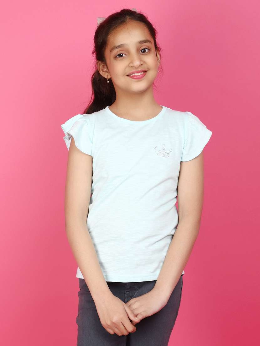 girls round neck solid tee