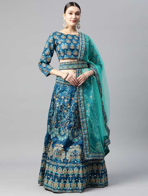 women blue semi-stitched lehenga choli with dupatta