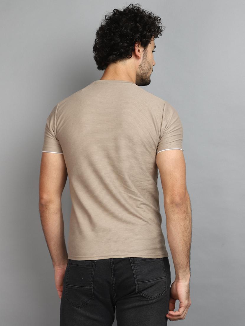 khaki cotton blend solid t-shirt - 20965846 - Standard Image - 3