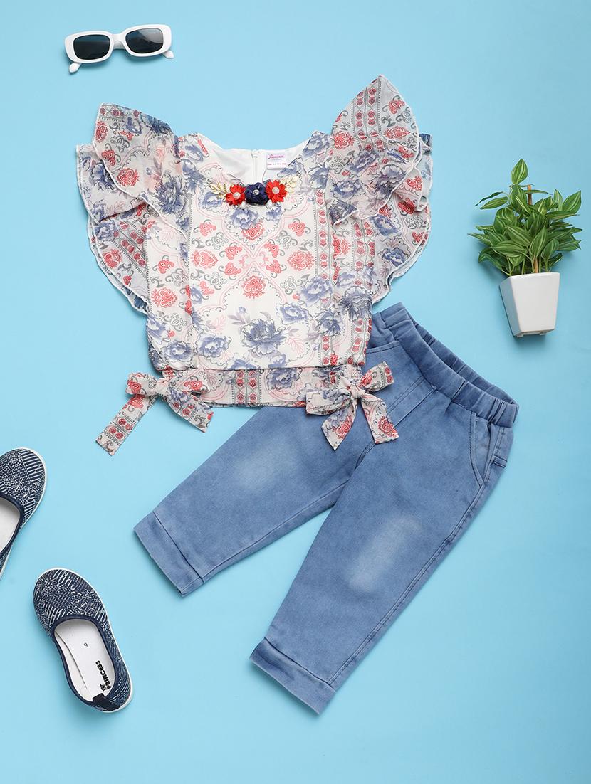 girls round neck printed full length set - 20965859 - Zoom Image - 0