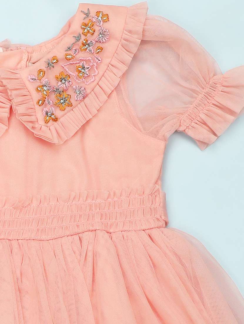 kids orange embroidered detailed frock - 20965913 -  Standard Image - 3