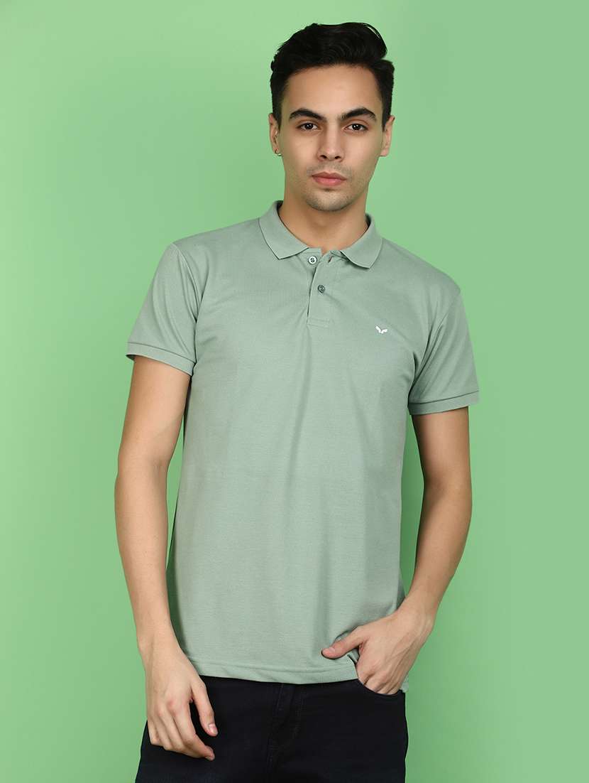 green cotton blend solid t-shirt