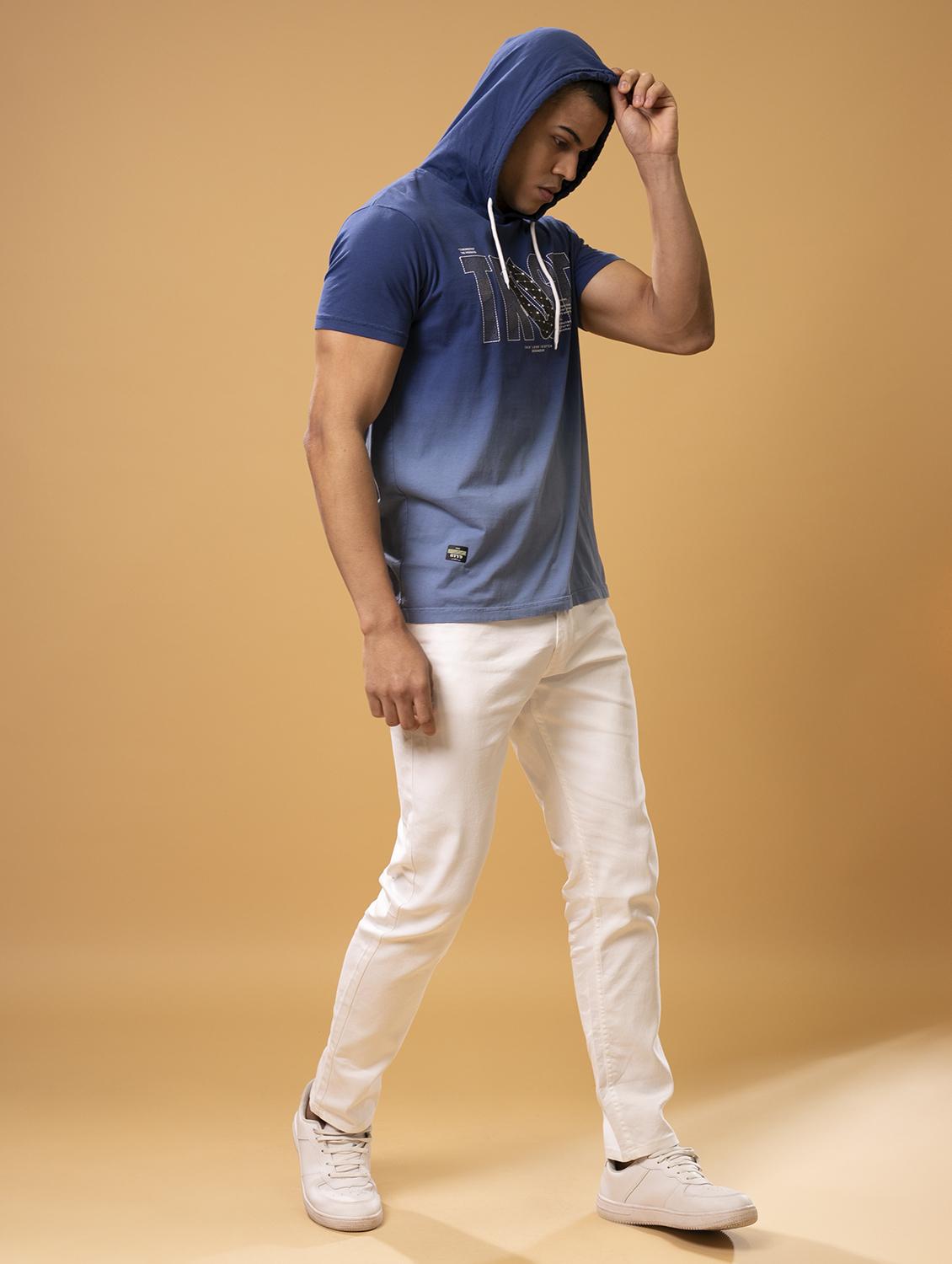 men blue slim fit typographic hood neck chest print t-shirt - 20965944 - Standard Image - 3