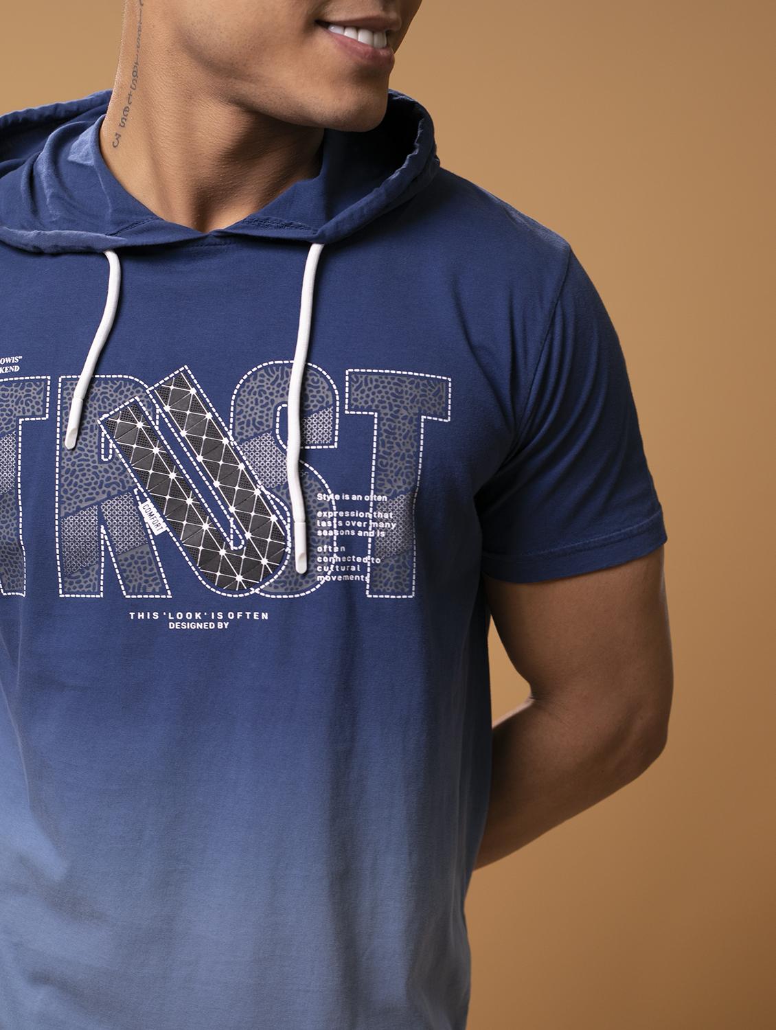 men blue slim fit typographic hood neck chest print t-shirt - 20965944 - Standard Image - 5