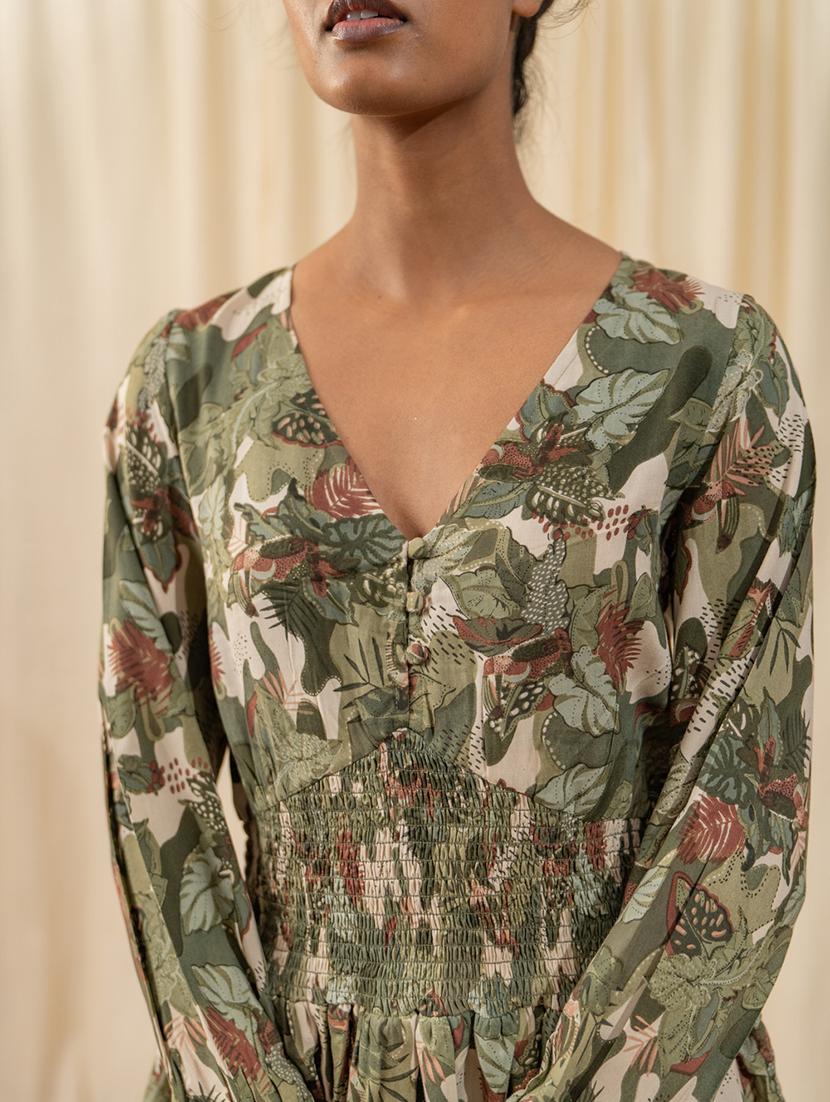 women green v neck printed fit & fare dress - 20966080 - Standard Image - 3