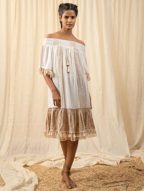 women off-white fit & flare dress - 20966083 - Standard Image - 0